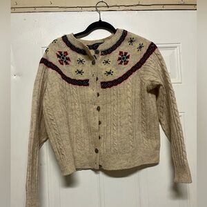 Charter Club Cream and Red Fair Isle Cardigan
